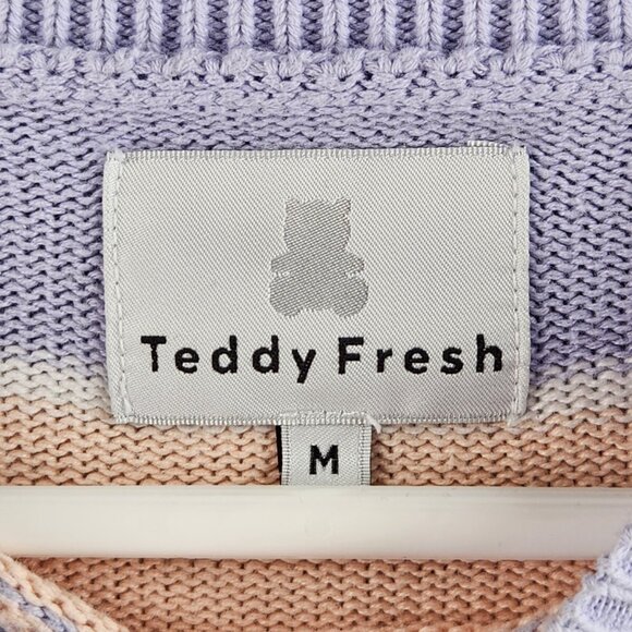 Teddy Fresh Stripe Colorful Pastel Pullover Knit Sweater Preppy Medium Oversized - Picture 6 of 13